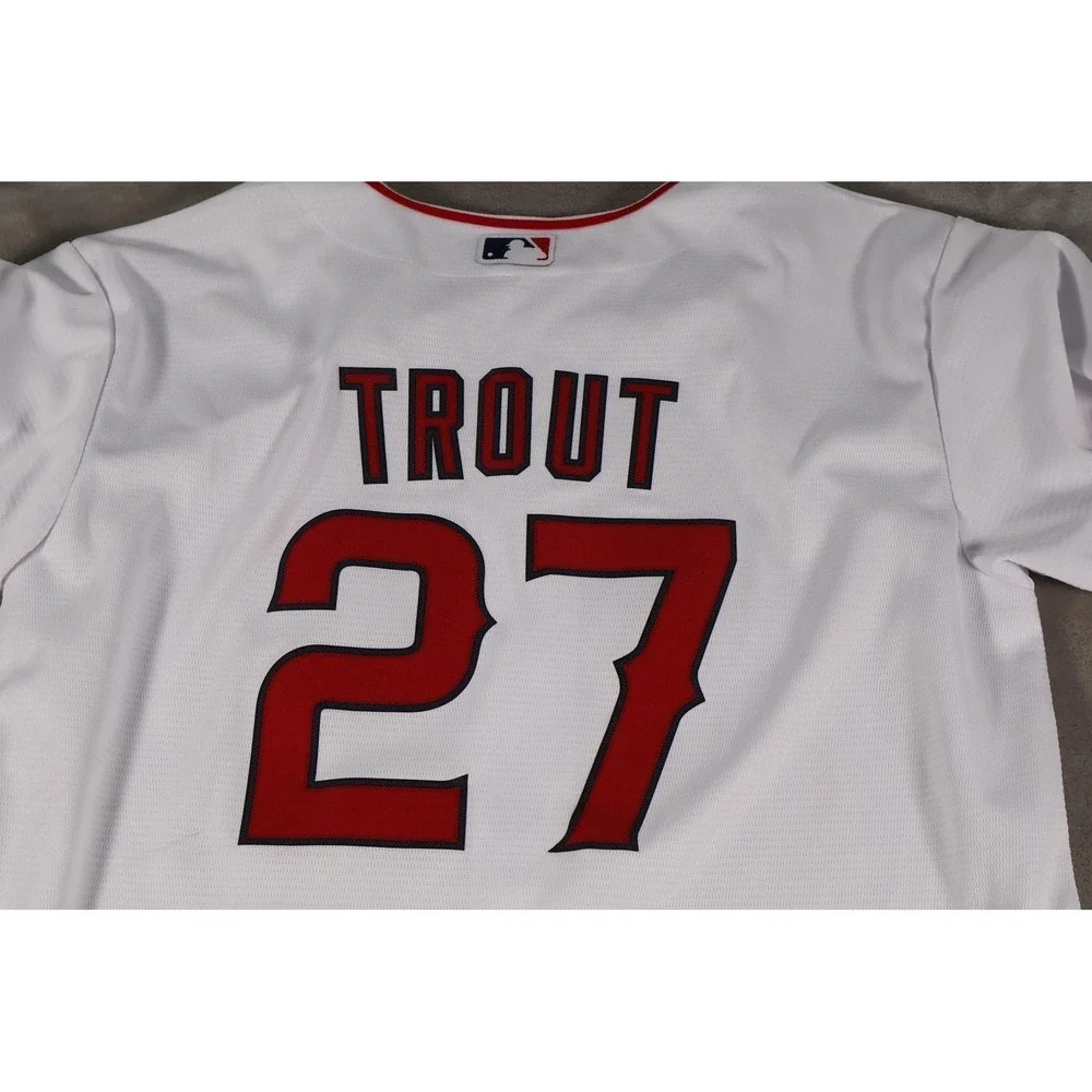 Los Angeles Angels Baseball Jersey Boys Large White Mike Trout MLB Nike Button